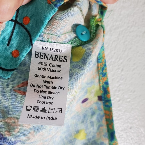 Benares Shirt Womens Small Teal Floral Boho Tunic Kimono Sleeve Oversized Artsy‎ - Picture 6 of 8